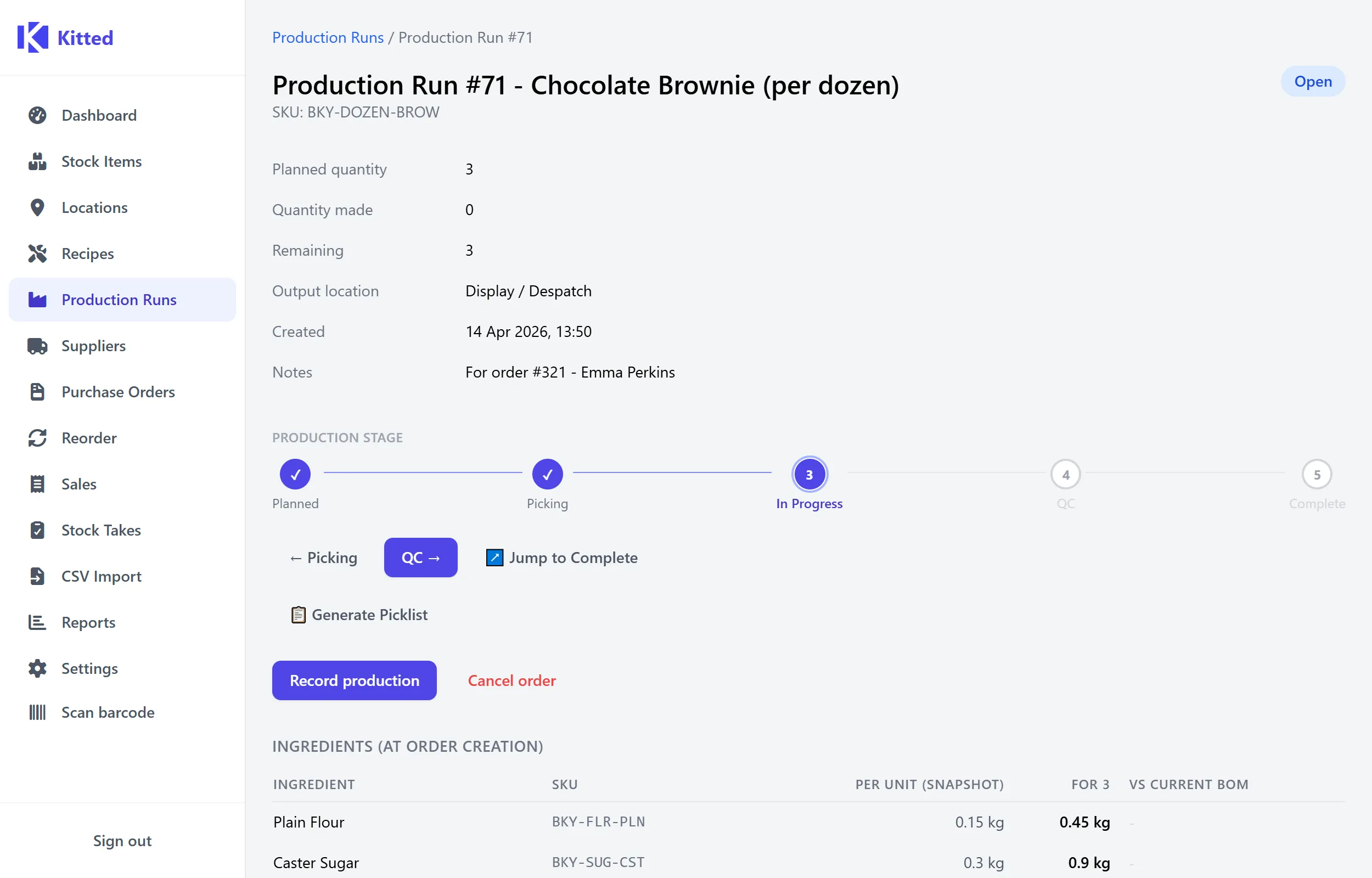 Production runs